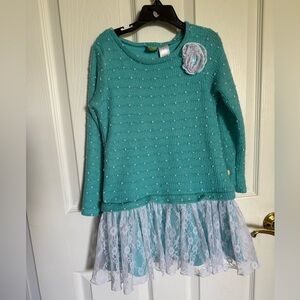 Dollie & Me Turquoise Knit Dress with Textured Detail - Size 8